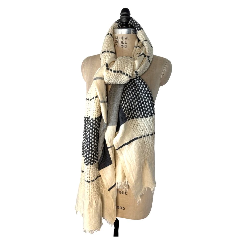 Wilfred Wool Extra Large Striped Scarf Gary and Cream